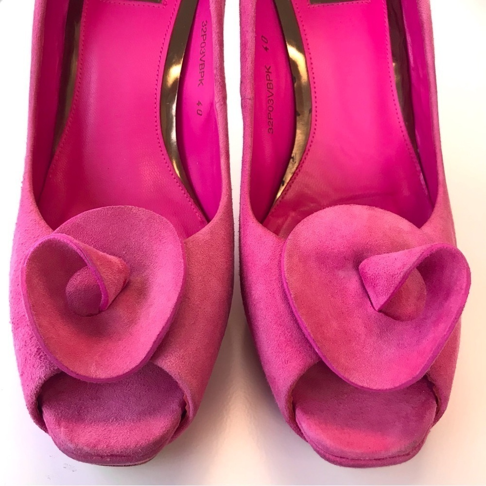 TOPSHOP Pink Rosette open toe Suede BarbieCore stiletto heel Size 9.5 EU Size 40 - Picture 8 of 16